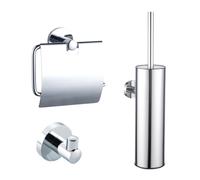 Fortifura Calvi Ensemble WC - porte-brosse WC fermé - crochet porte-serviette - porte-rouleau WC avec couvercle - chrome SW1111539/SW639922/SW1183142
