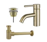 Fortifura Calvi Kit mitigeur lavabo - robinet bas - bonde clic clac - siphon design bas - PVD Laiton brossé SW720547/SW696202/SW696218