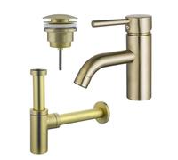 Fortifura Calvi Kit mitigeur lavabo - robinet bas - bonde clic clac - siphon design - PVD Laiton brossé SW720547/SW696202/SW696213
