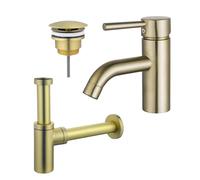 Fortifura Calvi Kit mitigeur lavabo - robinet bas - bonde nonobturable - siphon design - PVD Laiton brossé SW720547/SW696208/SW696213