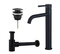 Fortifura Calvi Kit mitigeur lavabo - robinet rehaussé - bonde clic clac - siphon design bas - Noir mat SW377834/SW696199/SW696215
