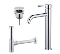 Fortifura Calvi Kit mitigeur lavabo - robinet rehaussé - bonde clic clac - siphon design - Chrome brillant SW377811/SW696203/SW696214