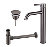 Fortifura Calvi Kit mitigeur lavabo - robinet rehaussé - bonde non-obturable - siphon design bas - PVD Gunmetal SW766541/SW769487/SW767295