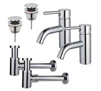Fortifura Calvi Kit robinet lavabo - pour double vasque - robinet bas - bonde clic clac - siphon design bas - Chrome brillant 2x SW377810/2x SW696203/2x SW696219