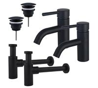 Fortifura Calvi Kit robinet lavabo - pour double vasque - robinet bas - bonde non-obturable - siphon design - Noir mat 2x SW377833/2x SW696205/2x SW696210