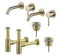 Fortifura Calvi Kit robinet lavabo - pour double vasque - robinet encastré - bonde clic clac - siphon design - Laiton brossé PVD 2x SW720228/2x SW696202/2x SW696213