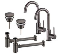 Fortifura Calvi Kit robinet lavabo - pour double vasque - robinet haut - bec rotatif - bonde clic clac - siphon design bas - PVD 2x SW809350/2x SW767288/2x SW767295