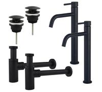 Fortifura Calvi Kit robinet lavabo - pour double vasque - robinet rehaussé - bonde clic clac - siphon design - Noir mat 2x SW377836/2x SW696199/2x SW696210