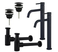 Fortifura Calvi Kit robinet lavabo - pour double vasque - robinet rehaussé - bonde clic clac - siphon design bas - Noir mat 2x SW377836/2x SW696199/2x SW696215