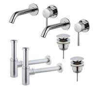 Fortifura Calvi Kit robinet lavabo - pour double vasque - robinet rehaussé - bonde clic clac - siphon design - Chrome brillant 2x SW377814/2x SW696203/2x SW696214