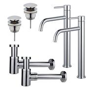 Fortifura Calvi Kit robinet lavabo - pour double vasque - robinet rehaussé - bonde clic clac - siphon design bas - Chrome brillant 2x SW377813/2x SW696203/2x SW696219