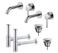 Fortifura Calvi Kit robinet lavabo - pour double vasque - robinet rehaussé - bonde non-obturable - siphon design - Chrome brillant 2x SW377814/2x SW696209/2x SW696214