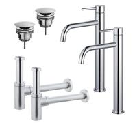 Fortifura Calvi Kit robinet lavabo - pour double vasque - robinet rehaussé - bonde non-obturable - siphon design - Chrome brillant 2x SW377813/2x SW696209/2x SW696214