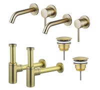Fortifura Calvi Kit robinet lavabo - pour double vasque - robinet rehaussé - bonde non-obturable - siphon design - Laiton brossé PVD 2x SW720228/2x SW696208/2x SW696213