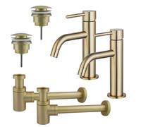 Fortifura Calvi Kit robinet lavabo - robinet bas - bonde clic clac - siphon design bas - Laiton brossé PVD 2x SW720545/2x SW696202/2x SW696218