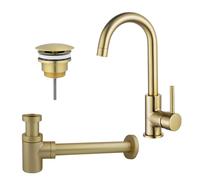 Fortifura Calvi Kit robinet lavabo - robinet haut - bec rotatif - bonde non-obturable - siphon design bas - Laiton brossé PVD SW809349/SW696208/SW696218