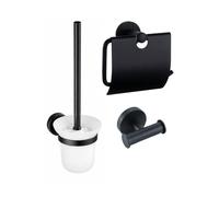 Fortifura Calvi Pack WC 3 pièces - porte-rouleau avec couvercle - brosse de toilette - crochet à serviette double rond - Noir Mat SW1183143 SW1211594 SW639936