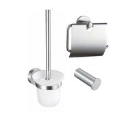Fortifura Calvi Pack WC 3 pièces - porte-rouleau avec couvercle - brosse de toilette - crochet à serviette simple rond - Inox brossé PVD SW1183145 SW1211585 SW639930