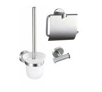 Fortifura Calvi Pack WC 3 pièces - porte-rouleau avec couvercle - brosse de toilette - crochet à serviette double rond - Inox brossé PVD SW1183145 SW1211589 SW639930