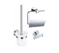Fortifura Calvi Pack WC 3 pièces - porte-rouleau avec couvercle - brosse de toilette - crochet à serviette double rond - chrome SW1183142 SW1211583 SW639924