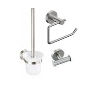 Fortifura Calvi Pack WC 3 pièces - porte-rouleau sans couvercle - brosse de toilette - crochet à serviette double rond - Inox brossé PVD SW639928 SW1211589 SW639930