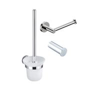 Fortifura Calvi Pack WC 3 pièces - porte-rouleau sans couvercle - brosse de toilette - crochet à serviette simple rond - Chrome SW639924 SW639926 SW1211590