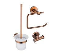 Fortifura Calvi Pack WC 3 pièces - porte-rouleau sans couvercle - brosse de toilette - crochet à serviette double rond - Cuivre brossé PVD (Cuivre) SW976322 SW1211596 SW970052