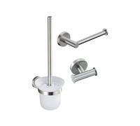 Fortifura Calvi Pack WC 3 pièces - porte-rouleau sans couvercle - brosse de toilette - crochet à serviette double rond - Inox brossé PVD (inox) SW639930 SW639931 SW1211589