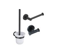 Fortifura Calvi Pack WC 3 pièces - porte-rouleau sans couvercle - brosse de toilette - crochet à serviette double rond - noir mat SW639936 SW639935 SW1211594