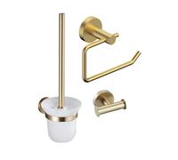 Fortifura Calvi Pack WC 3 pièces - porte-rouleau sans couvercle - brosse de toilette - crochet à serviette double rond - Laiton brossé PVD (Or) SW639938 SW1211587 SW639940