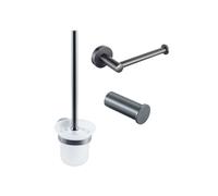 Fortifura Calvi Pack WC 3 pièces - porte-rouleau sans couvercle - brosse de toilette - crochet à serviette simple rond - Gunmetal PVD brossé SW721173 SW721172 SW1211592