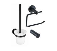 Fortifura Calvi Pack WC 3 pièces - porte-rouleau sans couvercle - brosse de toilette - crochet à serviette simple rond - Noir Mat SW639933 SW1211586 SW639936