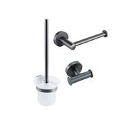 Fortifura Calvi Pack WC 3 pièces - porte-rouleau sans couvercle - brosse de toilette - crochet à serviette double rond - Gunmetal PVD brossé SW721173 SW721172 SW1211595