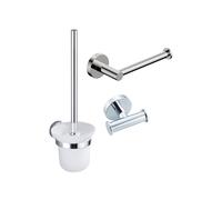 Fortifura Calvi Pack WC 3 pièces - porte-rouleau sans couvercle - brosse de toilette - crochet à serviette double rond - Chrome SW639924 SW639926 SW1211583