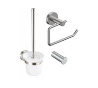 Fortifura Calvi Pack WC 3 pièces - porte-rouleau sans couvercle - brosse de toilette - crochet à serviette simple rond - Inox brossé PVD SW639928 SW1211585 SW639930