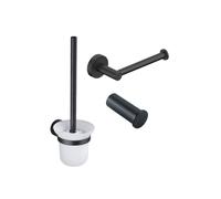 Fortifura Calvi Pack WC 3 pièces - porte-rouleau sans couvercle - brosse de toilette - crochet à serviette simple rond - noir mat SW639936 SW639935 SW1211586