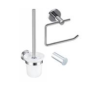 Fortifura Calvi Pack WC 3 pièces - porte-rouleau sans couvercle - brosse de toilette - crochet à serviette simple rond - chrome SW639923 SW1211590 SW639924