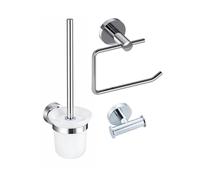 Fortifura Calvi Pack WC 3 pièces - porte-rouleau sans couvercle - brosse de toilette - crochet à serviette double rond - chrome SW639923 SW1211583 SW639924
