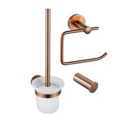 Fortifura Calvi Pack WC 3 pièces - porte-rouleau sans couvercle - brosse de toilette - crochet à serviette simple rond - Cuivre brossé PVD (Cuivre) SW976322 SW1211593 SW970052