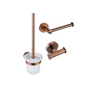 Fortifura Calvi Pack WC 3 pièces - porte-rouleau sans couvercle - brosse de toilette - crochet à serviette double rond - Cuivre brossé PVD (Cuivre) SW970050 SW970052 SW1211596