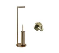 Fortifura Calvi porte-rouleau de toilette sur pied avec brosse de toilette - avec crochet à serviette - Laiton brossé PVD (Or) SW639937/SW1189060