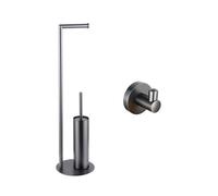 Fortifura Calvi porte-rouleau de toilette sur pied avec brosse de toilette - avec crochet pour serviette - Gunmetal PVD brossé SW1189061/SW721175