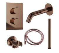 Fortifura Calvi Robinet de baignoire - bec 22cm à raccourcir - flexible - douchette stick - partie encastrable - support mural - Cuivre brossé SW970045/SW706209/SW970038/SW1122515/SW970046