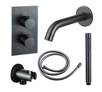 Fortifura Calvi Robinet de baignoire - bec 22cm à raccourcir - flexible - douchette stick - partie encastrable - support mural - Gunmetal SW766536/SW721165/SW721170/SW1122514/SW766537