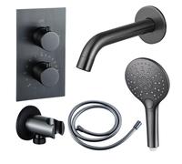 Fortifura Calvi Robinet de baignoire set - bec - 22cm réductible - corps lisse - douchette ronde - partie encastrable - support mural - gunmetal PVD brossé SW721165/SW766536/SW799451/SW1122514/SW11594