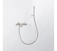 Fortifura Calvi Robinet de baignoire thermostatique avec douchette stick, support et flexible lisse Inox brossé PVD SW496812/SW720566/SW720222/SW728177