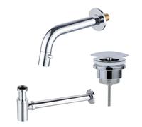 Fortifura Calvi Robinet de lavabo pour lave-mains - encastré - bec 19,5 cm - siphon raccourcissable - bonde always open - chromé SW1108827/SW696209/SW696219