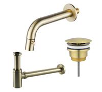 Fortifura Calvi Robinet lave-mains - encastrable - bec 18cm - à raccourcir - siphon - bonde non-obturable - Laiton brossé (doré) PVD SW1108830/SW696208/SW696218
