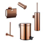 Fortifura Calvi set de toilettes 5 pièces - porte-rouleau de papier toilette - porte-rouleau de rechange - porte-balai de toilettes - patère - poubelle à pédale - Cuivre brossé PVD SW1183148/SW1441930