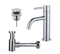 Fortifura Calvi Slim Kit mitigeur lavabo - robinet bas - bonde clic clac - siphon design bas - Chrome brillant SW377812/SW696203/SW696219